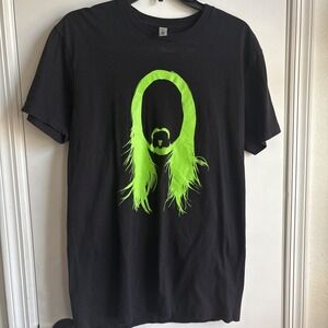 NWOT Steve Aoki Face Logo Stencil T‎ Shirt Black Yellow Medium